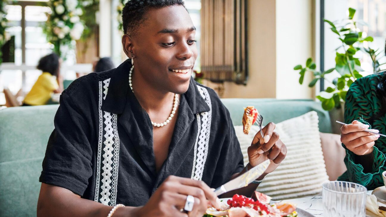 A man eating food.